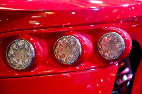 Close-up of red vehicle tail lights with modern LED lights, dortmund, germany