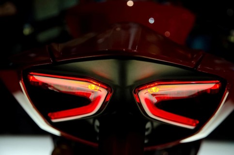 Close-up of striking red motorbike tail lights, dortmund, germany