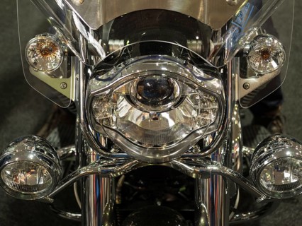 Motorbike headlights with shiny chrome details, dortmund, germany