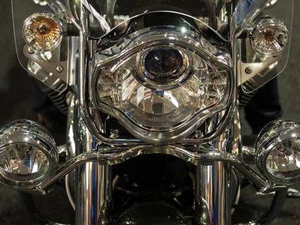 Close-up of a shiny motorbike with chrome headlights, dortmund, germany