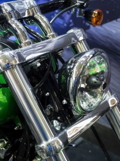 Shiny motorbike headlight with chrome details, dortmund, germany