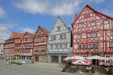 Historic half-timbered houses, Hauptstraße, Ochsenfurt, Lower Franconia, Franconia, Bavaria,