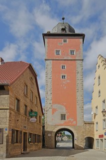 Historic Klingentor gate built in 1307, town gate, town tower, Klingentor tower, Ochsenfurt, Lower