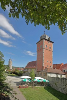 Historic Klingentor gate built in 1307 and town wall, dovecote tower, town fortification, town