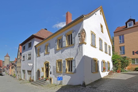 Historic building built in the 16th century and cent tower, Boxgasse, Ochsenfurt, Lower Franconia,