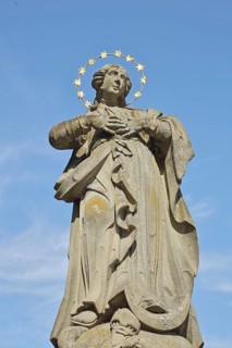Madonna figure with halo, sculpture, statue, cut-out, market place, Saal an der Saale, Lower