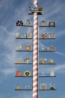 Guild pole with symbols for historical professions, pole with guild sign, craftsman, craft,