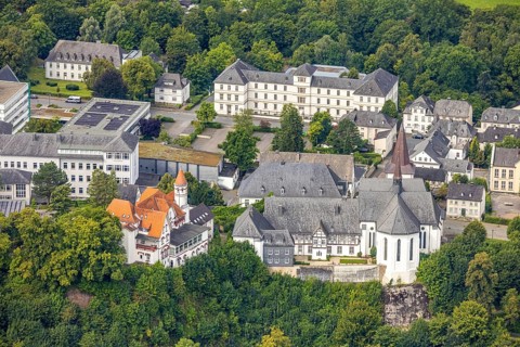 Aerial view, labour court Arnsberg, on the left senior citizens' residential park Klosterstraße,