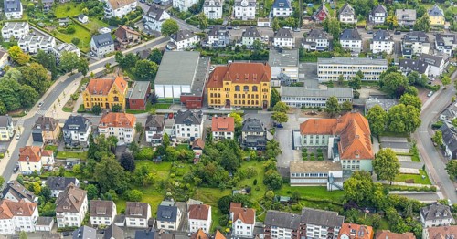 Aerial photo, Johannesschule and VHS Volkshochschule, Arnsberg, Ruhr area, North Rhine-Westphalia,