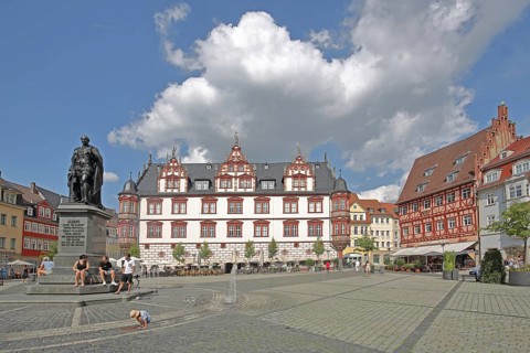 Monument to Prince Albert of Saxe-Coburg and Gotha, town hall, fountain, pedestrian, market square,