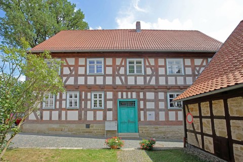 Historic old school built in 1672, half-timbered house, Bad Rodach, Upper Franconia, Franconia,
