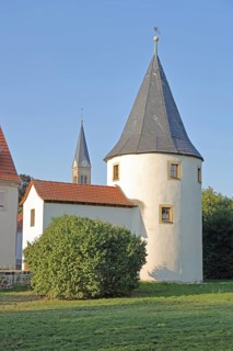 Medieval Fröschturm, part of the former town wall, town fortification, tower with building,