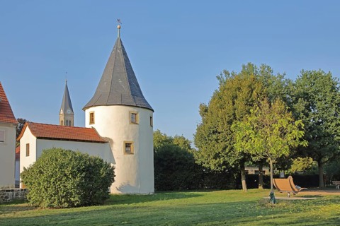 Medieval Fröschturm, part of the former town wall, town fortification, tower with building,