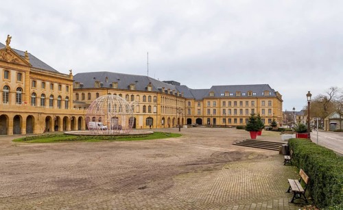Scenery around the Comedy square with opera house in Metz, a city in the Lorraine region of France