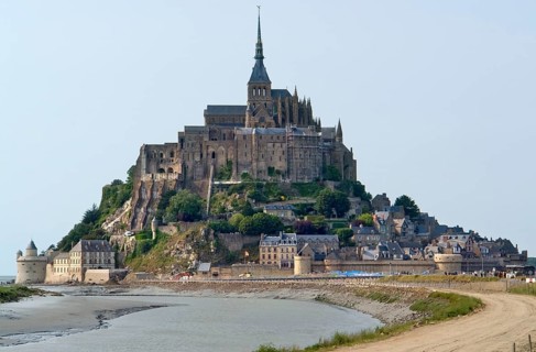 The Mont Saint Michel Abbey in Lower Normandy France at evening time
