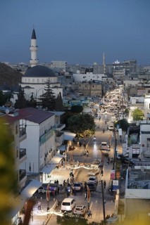 Night view shows the city of Azaz in northern Syria near the Turkish border. Azaz, Syria. July 3,