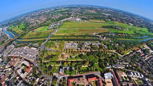 Aerial view, Lippeaue Erlebensraum und Flugplatz Hamm Lippewiesen EDLH, Gymnasium Hammonense am
