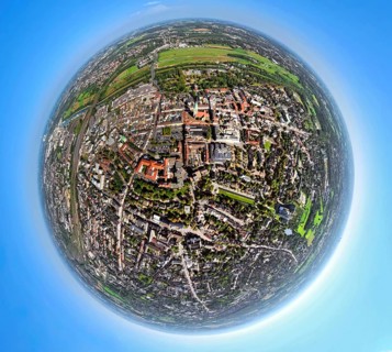 Aerial view, city centre with evang. Pauluskirche, Lippeaue Erlebensraum, Datteln-Hamm-Kanal and
