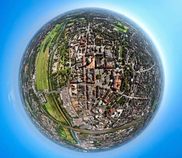 Aerial view, city centre Oststraße with evang. Pauluskirche, Lippeaue Erlebensraum am