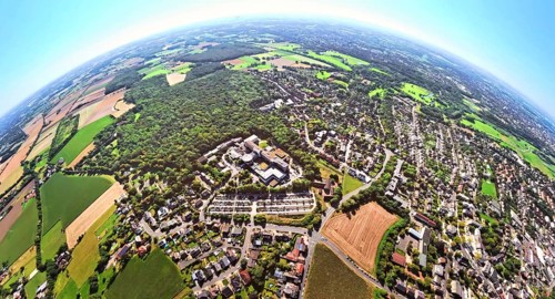 Aerial view, St. Barbara Klinik with car park and helipad, local recreation area Sundern Wald,