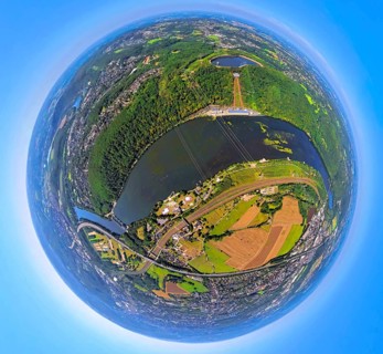Aerial view, Hengsteysee between the cities Hagen, Herdecke and Wetter, Salitos Beach Hengsteysee,