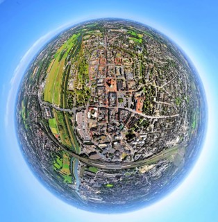 Aerial view, city centre with evang. Pauluskirche, Lippeaue Erlebensraum and airfield Hamm