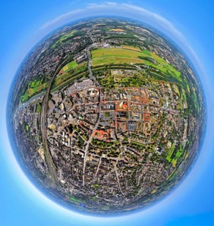Aerial view, city centre with evang. Pauluskirche, Lippeaue Erlebensraum and airfield Hamm