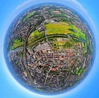 Aerial view, city centre with evang. Pauluskirche, Lippeaue Erlebensraum, Hamm Lippewiesen EDLH