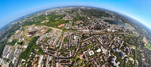 Aerial view, residential area, view of the district of Hörde with Phoenix Lake, commercial area