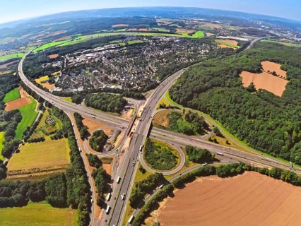 Aerial view, Westhofener Kreuz motorway junction with motorway A45 and motorway A1, residential
