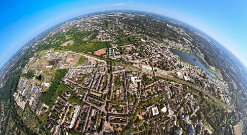 Aerial view, residential area, view of the district of Hörde with Phoenix Lake, commercial area
