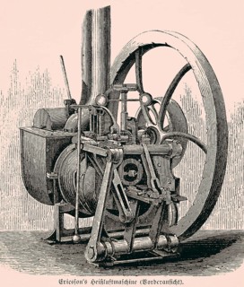 Front view of a hot-air engine by the Swedish engineer Ericson, calorific engine, utilisation and