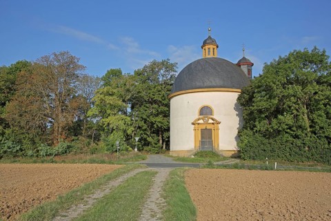 Baroque Chapel of the Holy Cross built in 1700 with dome, Gaibach, Volkach, Lower Franconia,
