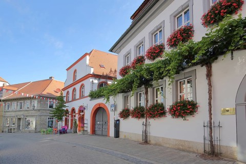 Former pharmacy, historic building, Hauptstraße, Volkach, Lower Franconia, Franconia, Bavaria,