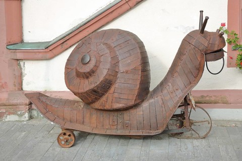 Snail figure from the Clemens company 2008, artwork, rusty steel sculpture, forging, handicraft,