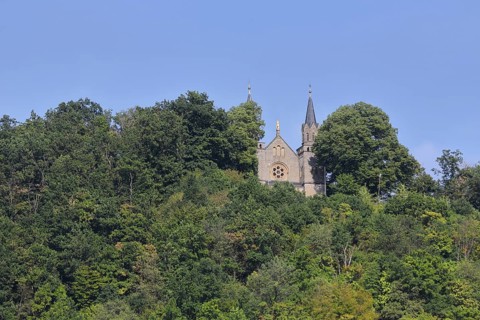 St. Mary's Church, mountain, forest, Zeiler Käppele, Kapellenberg, Zeil am Main, Lower Franconia,