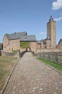 Renaissance castle built 13th century, gatehouse, keep, entrance, Steinau an der Straße, Spessart,