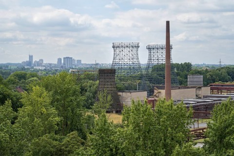 View from above from the coking plant to the cooling towers, Zollverein Coal Mine Industrial