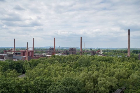 Chimneys on the site of the coking plant, view from the visitor terrace of the Ruhr Museum,