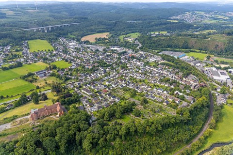 Aerial view, residential area, view of the Öventrop district, below the former Öventrop monastery,