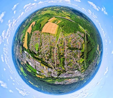 Aerial view, residential area, view of Niedereimer district and Niedereimerfeld commercial area,