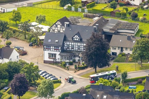 Aerial view, Landgasthof Hoffmann in Rumbeck, Arnsberg, Ruhr area, North Rhine-Westphalia, Germany,