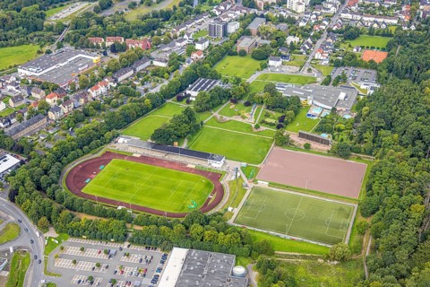 Aerial view, sports centre Große Wiese with football stadium and athletics stadium Große Wiese, SV