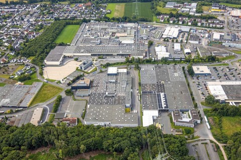Aerial view, commercial area Westring, Bruchhausen, Arnsberg, Ruhr area, North Rhine-Westphalia,
