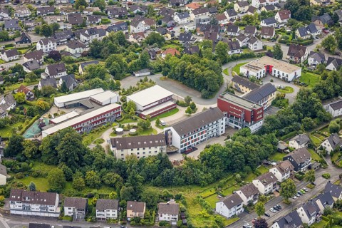 Aerial view, Franz-Joseph-Koch-School and Mariannhill School, right St. Elisabet Caritas retirement