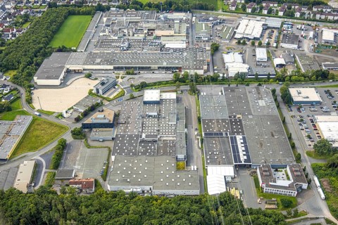 Aerial view, commercial area Westring, Bruchhausen, Arnsberg, Ruhr area, North Rhine-Westphalia,