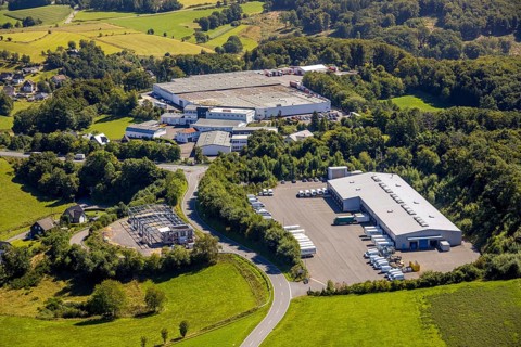 Aerial view, commercial area Alte Dorfstraße with Josef Heuel GmbH logistics and Hermes depot,