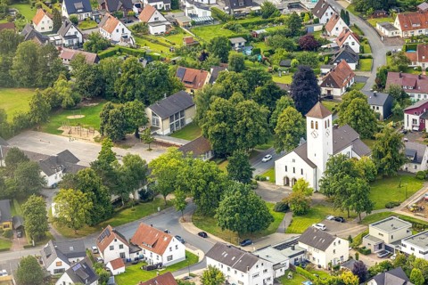 Aerial view, St Joseph's Catholic Church, St Joseph's Catholic Primary School, Bergheim, Bergheim,