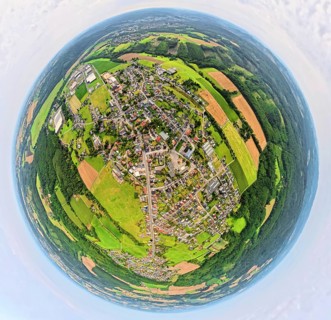 Aerial photo, residential area, local view, district of Vosswinkel, earth globe, fisheye shot, 360