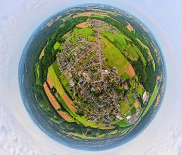 Aerial photo, residential area, local view, district of Vosswinkel, earth globe, fisheye shot, 360